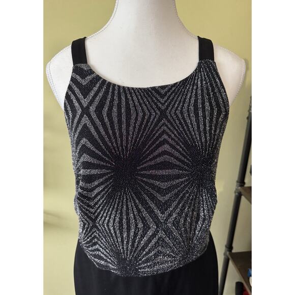 Ashley Stewart Metallic Black Sheath Dress Size 12 Glitter Geo Print Party Dress - Picture 2 of 7